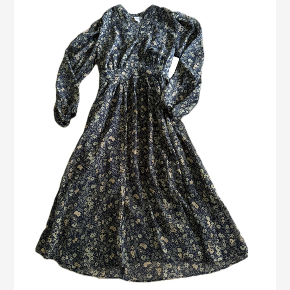 Melrose & Market Floral Long Sleeve Midi Dress Boho Prairie Navy Sage Nordstrom
